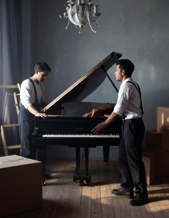 worker preparing the piano